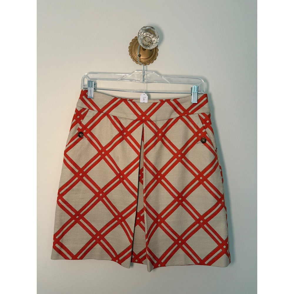 Tommy Hilfiger Orange Cream Plaid Embroidered Mini Skirt Size 4 Preppy